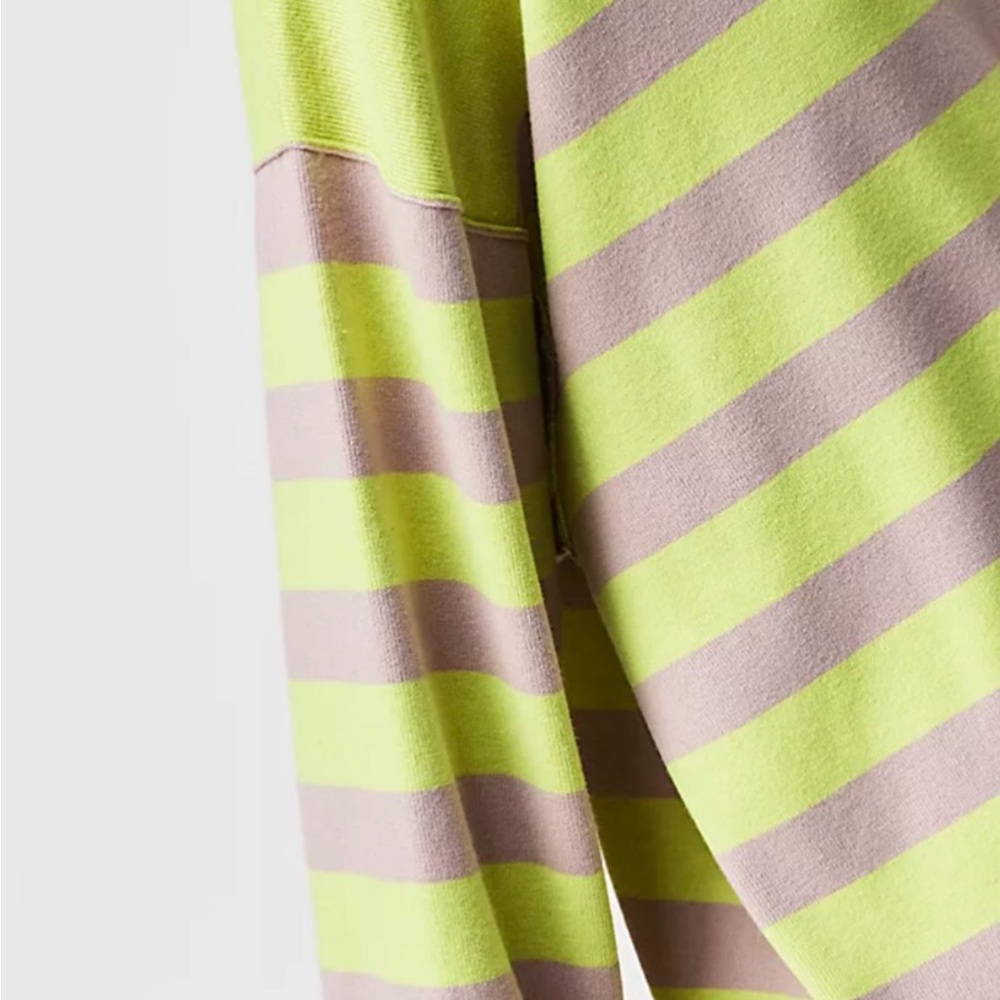 Free People Coastal Stripe Pullover Zip Front Neckline Ribbed Hems Lime Purple - Picture 3 of 5